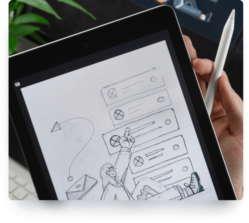Grafisch ausgearbeitete Skizze gezeichnet auf einem iPad